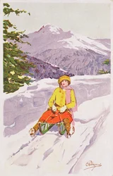 Young Woman Tobogganing